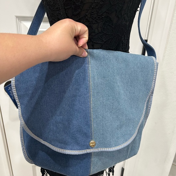 NEW Y2K 90’s Denim Two Tone Logged On Laptop Bag Crossbody Flap w/Removable … - Picture 2 of 7